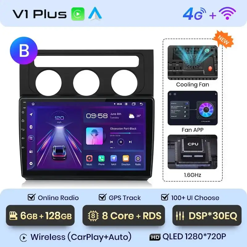 Radio Android do Volkswagen VW Touran I (2003-2010) CarPlay Android Auto 4G WiFi GPS DSP