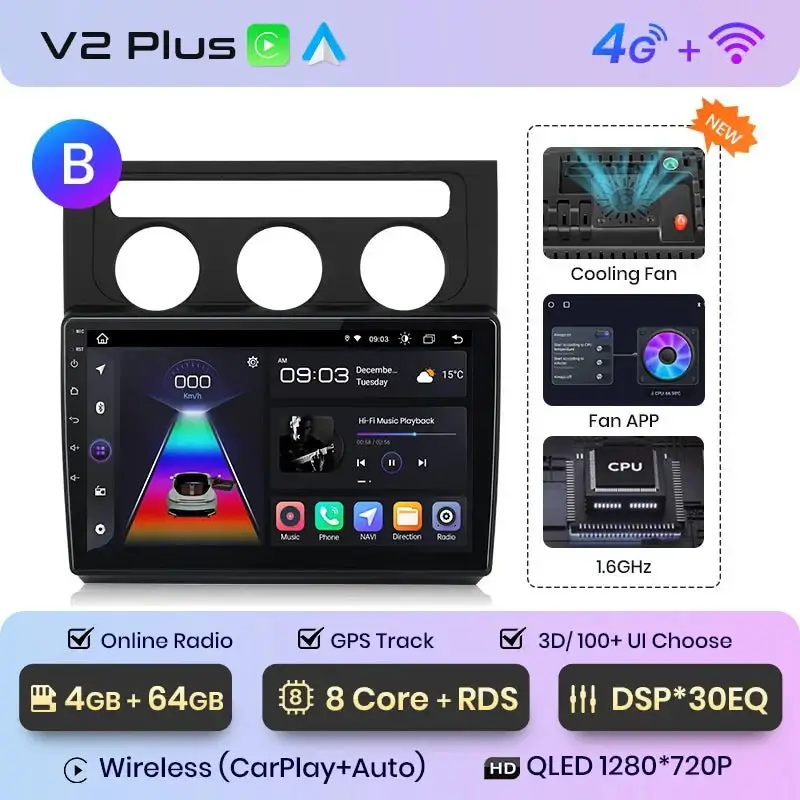 Radio Android do Volkswagen VW Touran I (2003-2010) CarPlay Android Auto 4G WiFi GPS DSP
