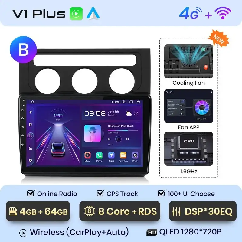 Radio Android do Volkswagen VW Touran I (2003-2010) CarPlay Android Auto 4G WiFi GPS DSP