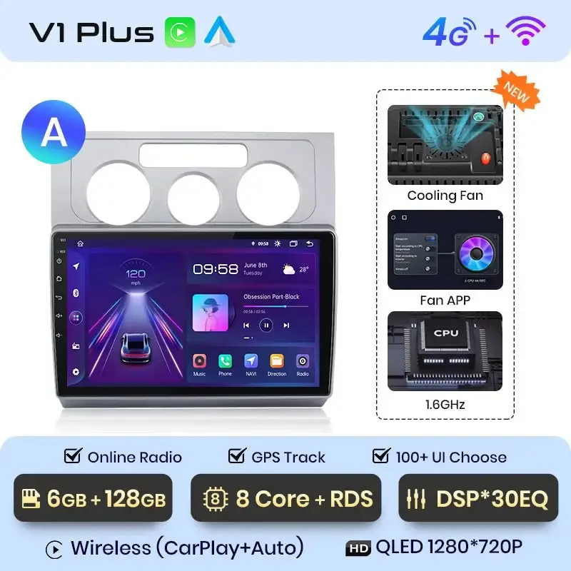 Radio Android do Volkswagen VW Touran I (2003-2010) CarPlay Android Auto 4G WiFi GPS DSP
