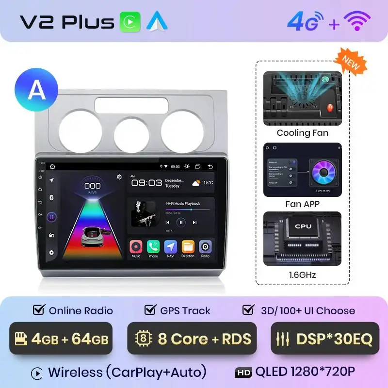 Radio Android do Volkswagen VW Touran I (2003-2010) CarPlay Android Auto 4G WiFi GPS DSP