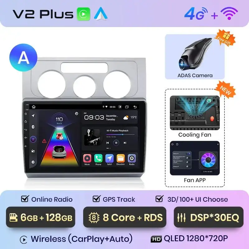Radio Android do Volkswagen VW Touran I (2003-2010) CarPlay Android Auto 4G WiFi GPS DSP