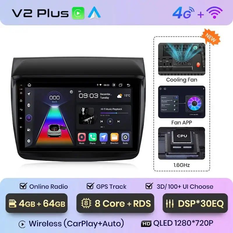 Radio Android do Mitsubishi Pajero Sport II L200 Triton (2008-2016) CarPlay Android Auto 4G WiFi GPS DSP