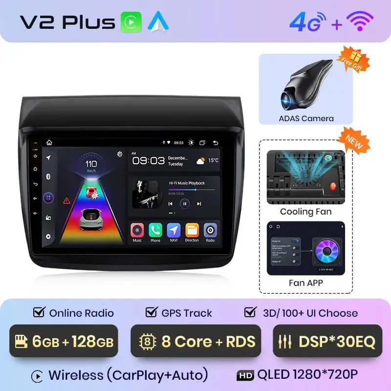 Radio Android do Mitsubishi Pajero Sport II L200 Triton (2008-2016) CarPlay Android Auto 4G WiFi GPS DSP