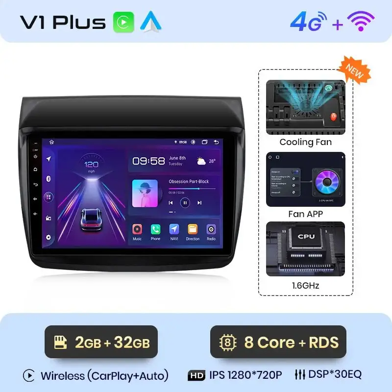 Radio Android do Mitsubishi Pajero Sport II L200 Triton (2008-2016) CarPlay Android Auto 4G WiFi GPS DSP