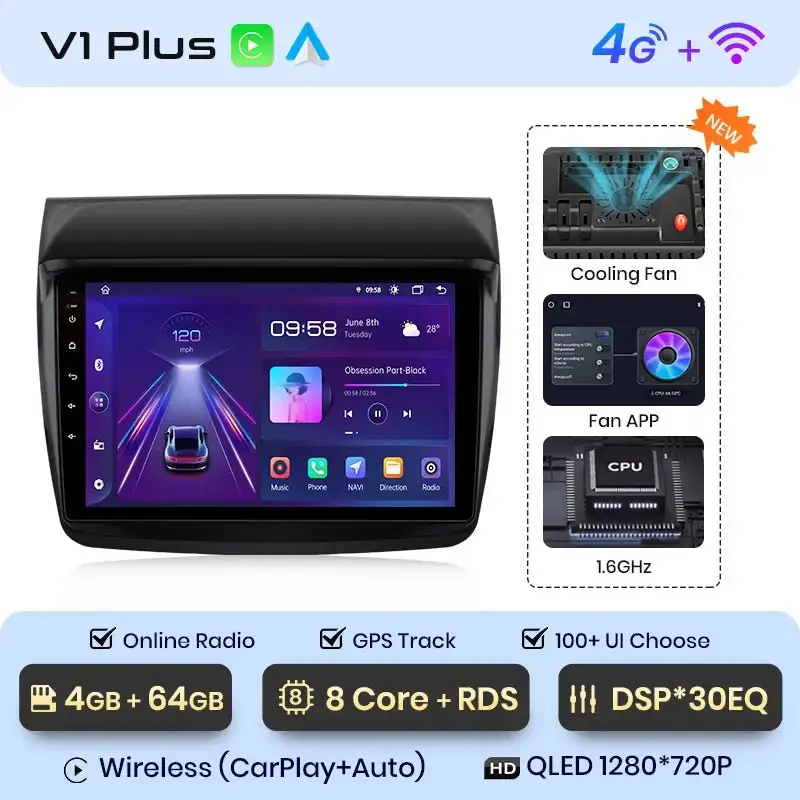 Radio Android do Mitsubishi Pajero Sport II L200 Triton (2008-2016) CarPlay Android Auto 4G WiFi GPS DSP