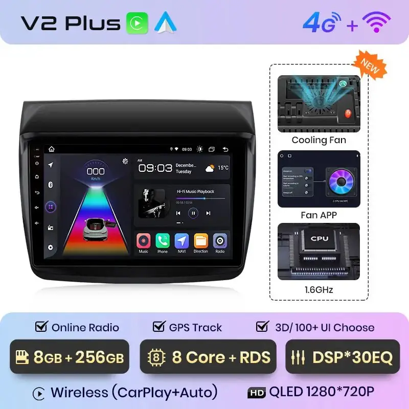Radio Android do Mitsubishi Pajero Sport II L200 Triton (2008-2016) CarPlay Android Auto 4G WiFi GPS DSP