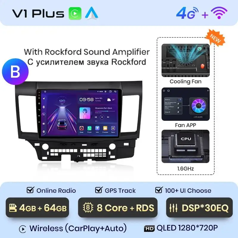 Radio Android do Mitsubishi Lancer (2007-2013) CarPlay Android Auto 4G WiFi GPS DSP