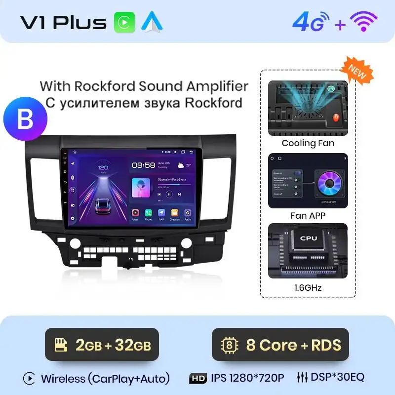 Radio Android do Mitsubishi Lancer (2007-2013) CarPlay Android Auto 4G WiFi GPS DSP