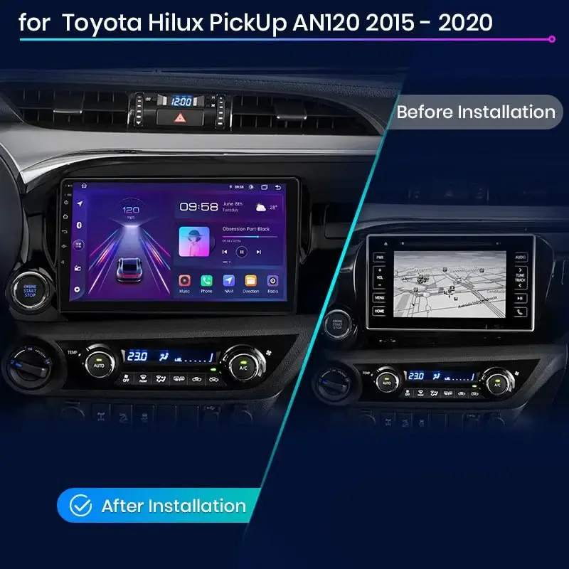 Radio Android do Toyota Hilux Pickup AN120 (2015-2020) CarPlay Android Auto 4G WiFi GPS DSP