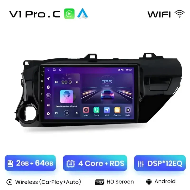 Radio Android do Toyota Hilux Pickup AN120 (2015-2020) CarPlay Android Auto 4G WiFi GPS DSP