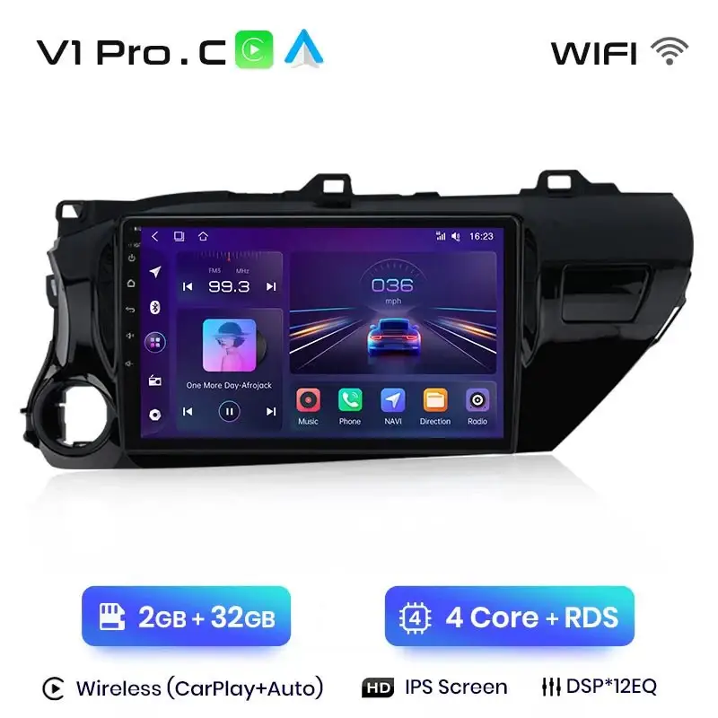 Radio Android do Toyota Hilux Pickup AN120 (2015-2020) CarPlay Android Auto 4G WiFi GPS DSP