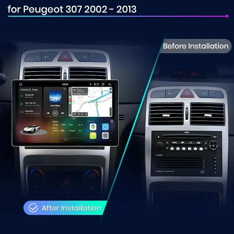 Radio Android do Peugeot 307 (2002-2013) CarPlay Android Auto 4G WiFi GPS DSP
