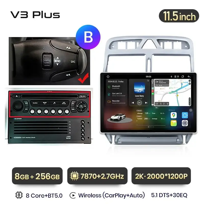 Radio Android do Peugeot 307 (2002-2013) CarPlay Android Auto 4G WiFi GPS DSP