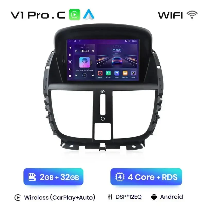 Radio Android do Peugeot 207 207CC (2006-2015) CarPlay Android Auto 4G WiFi GPS DSP