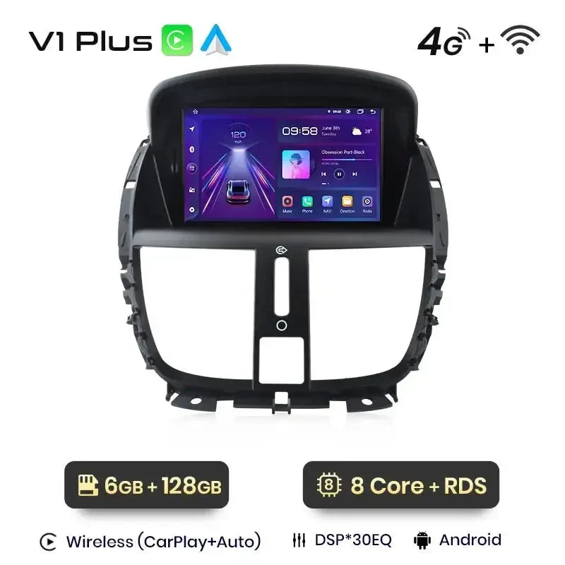 Radio Android do Peugeot 207 207CC (2006-2015) CarPlay Android Auto 4G WiFi GPS DSP