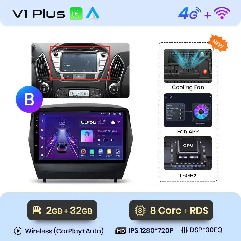 Radio Android do Hyundai Tucson II ix35 (2009-2015) CarPlay Android Auto 4G WiFi GPS DSP