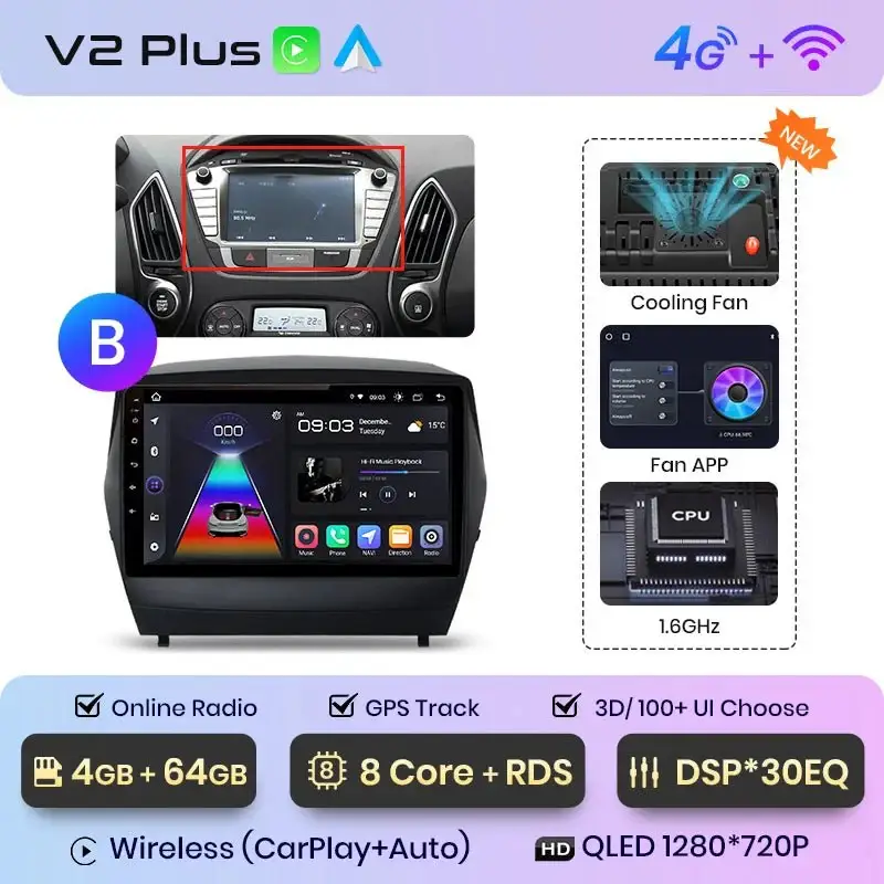 Radio Android do Hyundai Tucson II ix35 (2009-2015) CarPlay Android Auto 4G WiFi GPS DSP
