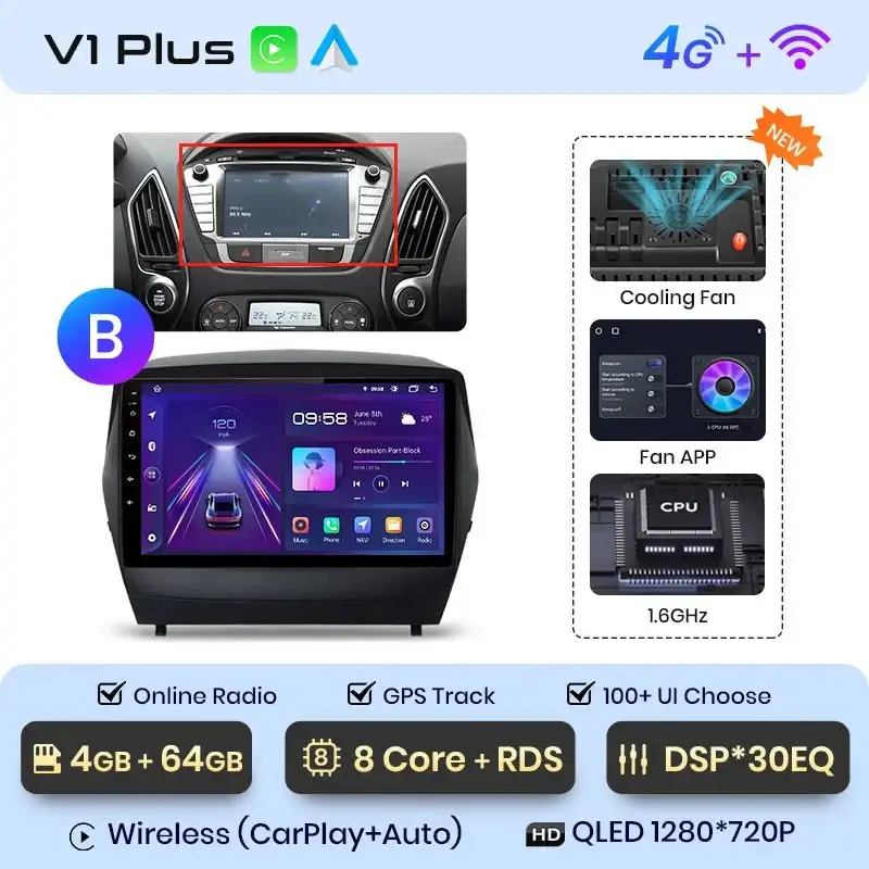 Radio Android do Hyundai Tucson II ix35 (2009-2015) CarPlay Android Auto 4G WiFi GPS DSP