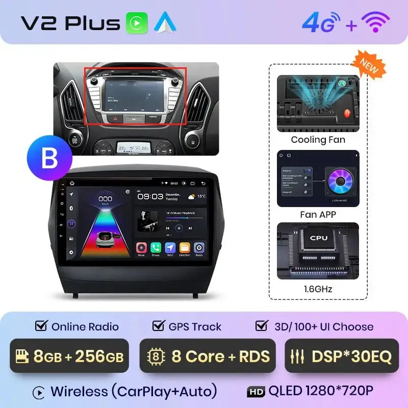Radio Android do Hyundai Tucson II ix35 (2009-2015) CarPlay Android Auto 4G WiFi GPS DSP
