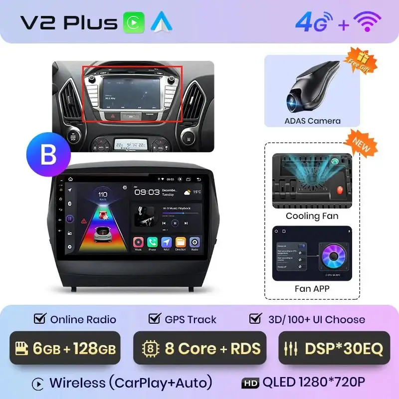 Radio Android do Hyundai Tucson II ix35 (2009-2015) CarPlay Android Auto 4G WiFi GPS DSP