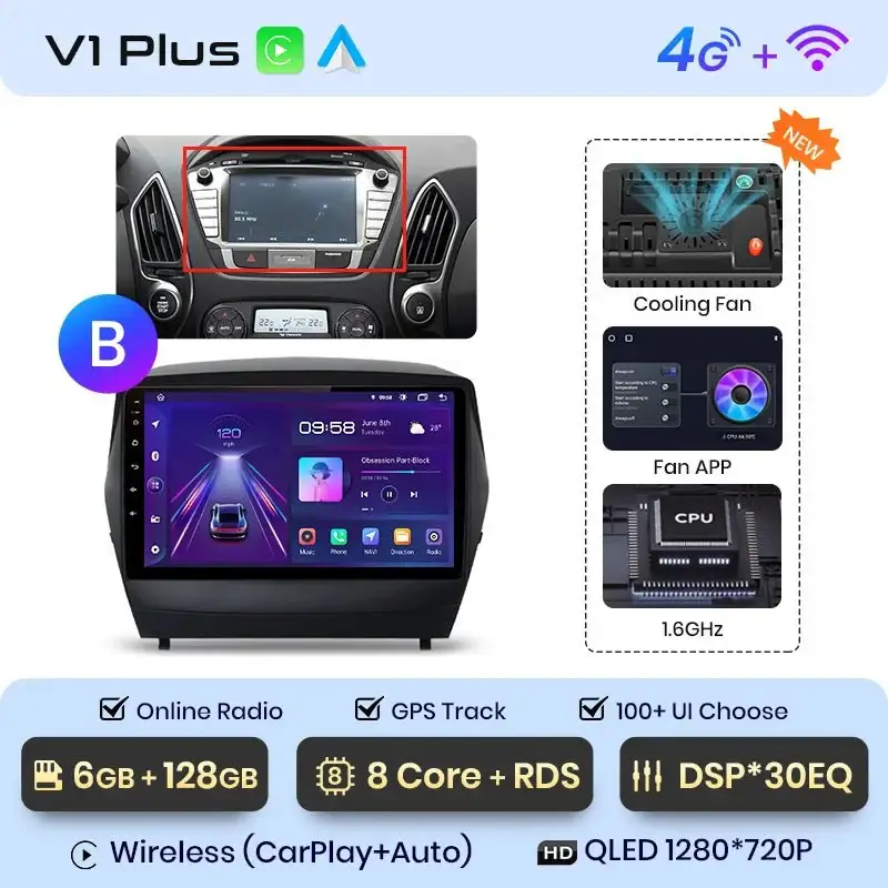 Radio Android do Hyundai Tucson II ix35 (2009-2015) CarPlay Android Auto 4G WiFi GPS DSP