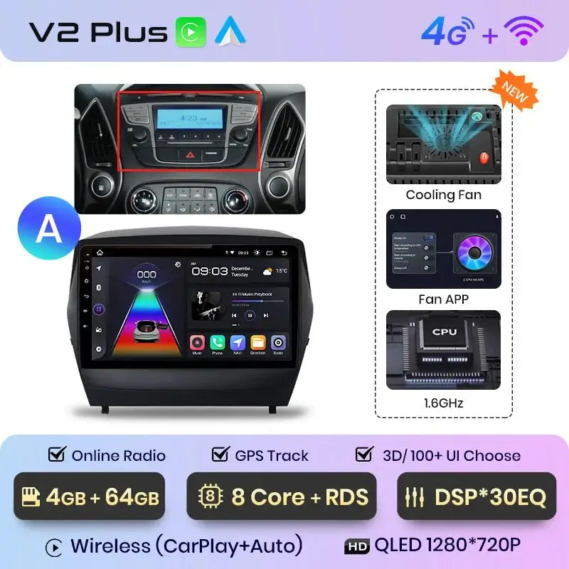 Radio Android do Hyundai Tucson II ix35 (2009-2015) CarPlay Android Auto 4G WiFi GPS DSP