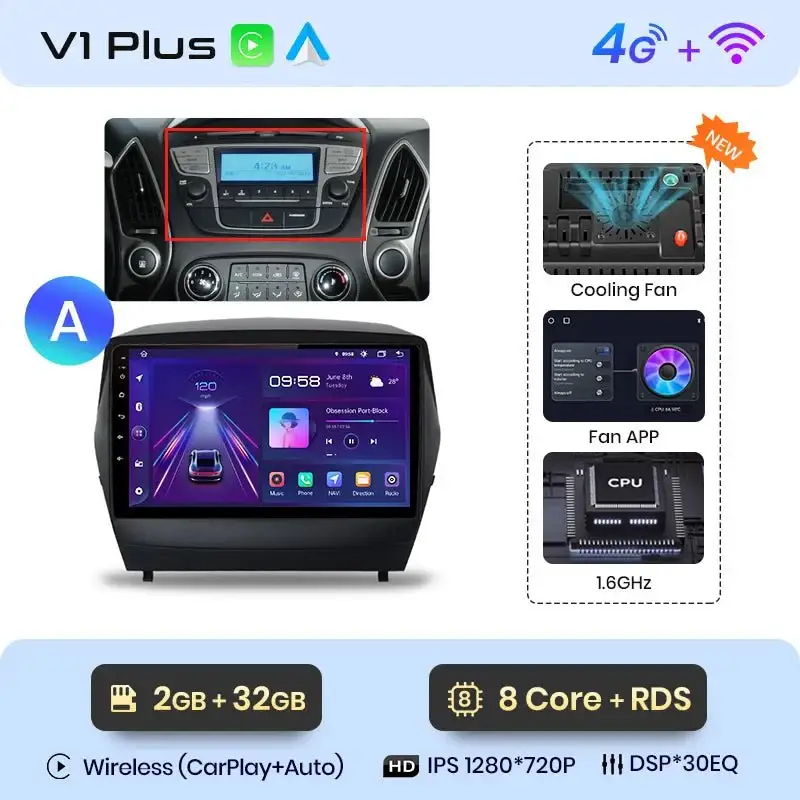 Radio Android do Hyundai Tucson II ix35 (2009-2015) CarPlay Android Auto 4G WiFi GPS DSP