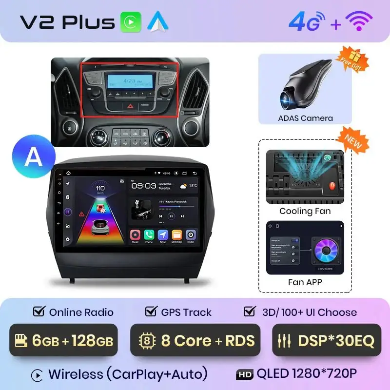 Radio Android do Hyundai Tucson II ix35 (2009-2015) CarPlay Android Auto 4G WiFi GPS DSP