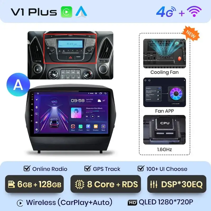 Radio Android do Hyundai Tucson II ix35 (2009-2015) CarPlay Android Auto 4G WiFi GPS DSP
