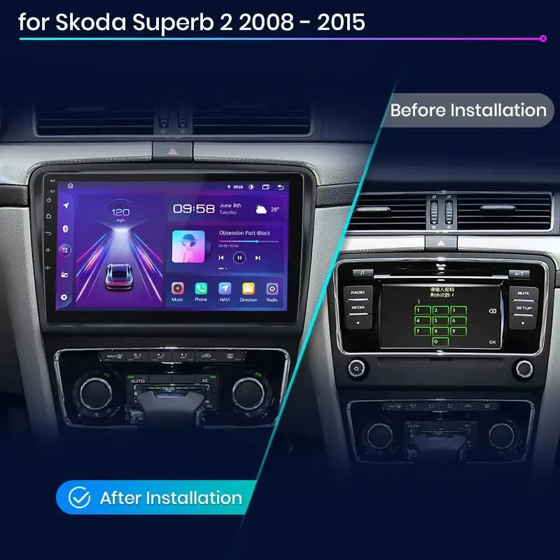 Radio Android do Skoda Superb II (2008-2015) CarPlay Android Auto 4G WiFi GPS DSP