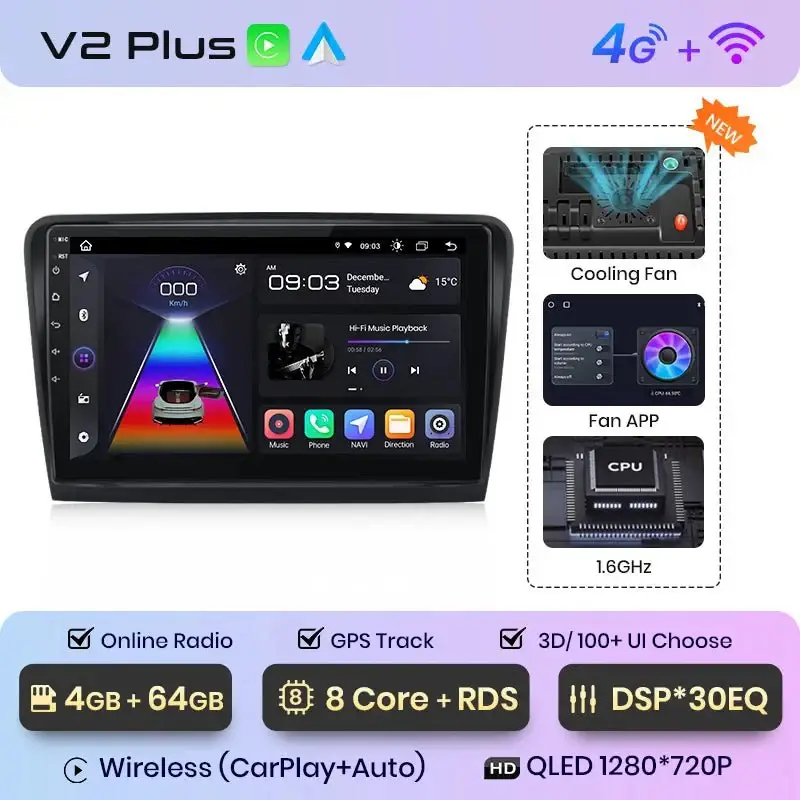 Radio Android do Skoda Superb II (2008-2015) CarPlay Android Auto 4G WiFi GPS DSP