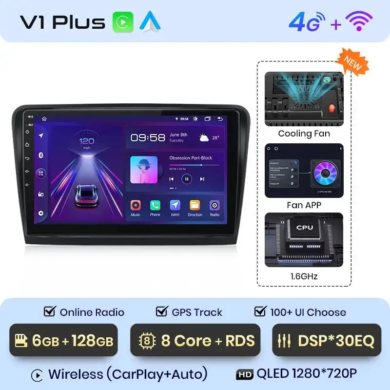 Radio Android do Skoda Superb II (2008-2015) CarPlay Android Auto 4G WiFi GPS DSP