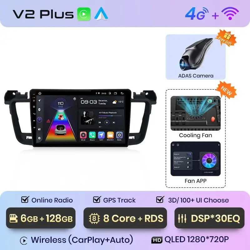 Radio Android do Peugeot 508 508SW (2011-2018) CarPlay Android Auto 4G WiFi GPS DSP