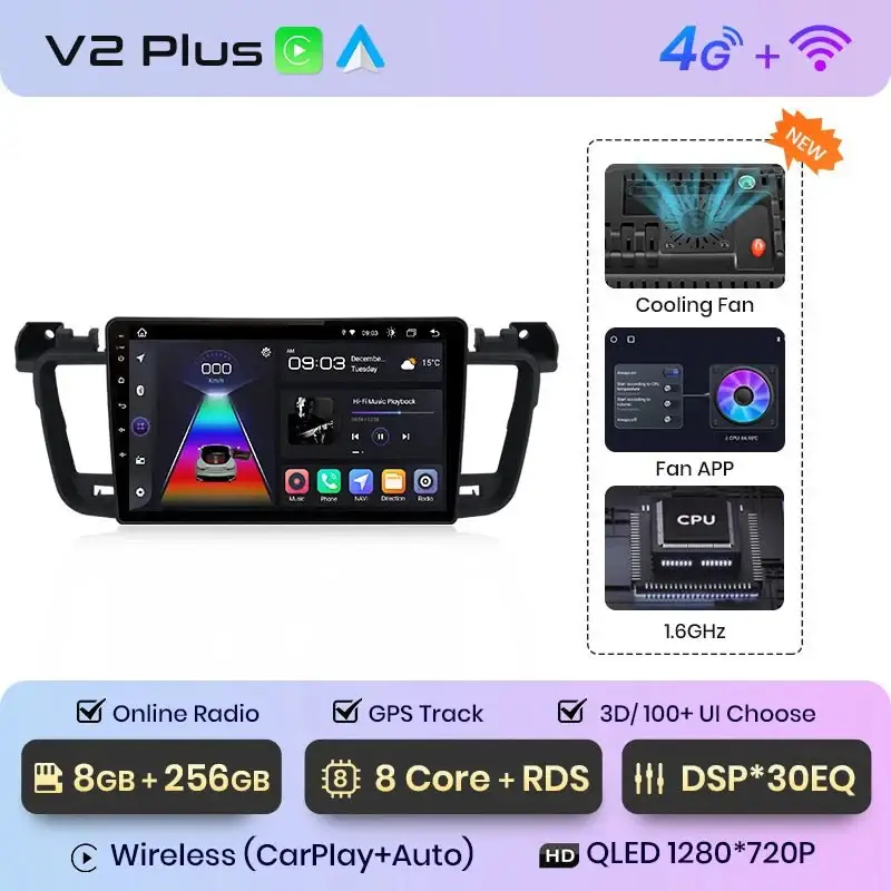 Radio Android do Peugeot 508 508SW (2011-2018) CarPlay Android Auto 4G WiFi GPS DSP
