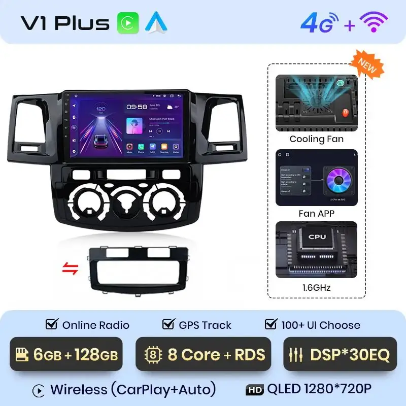 Radio Android do Toyota Fortuner Hilux Revo Hilux Vigo (2007-2015) CarPlay Android Auto 4G WiFi GPS DSP