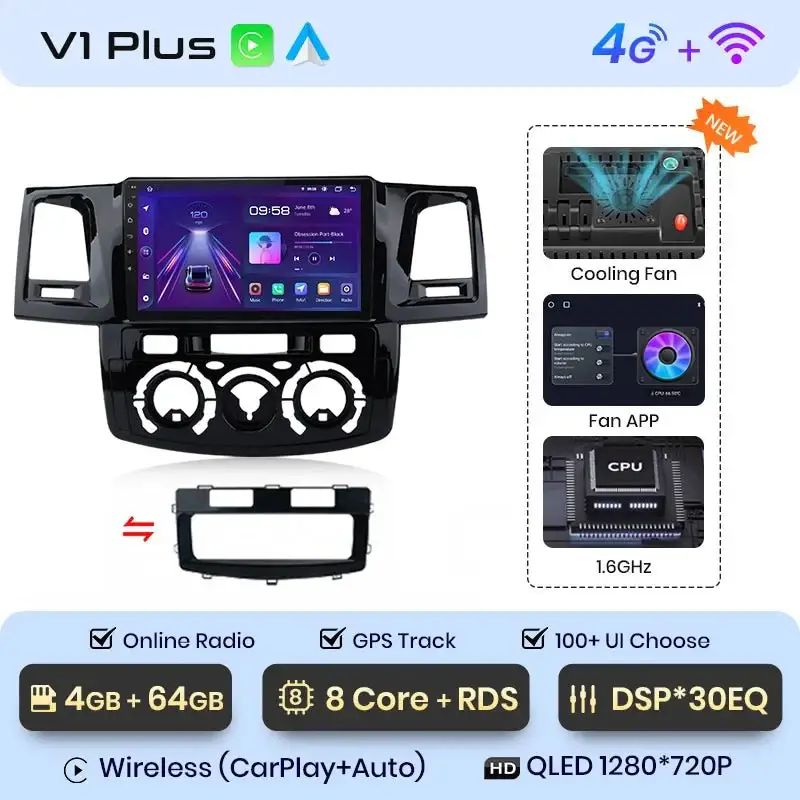 Radio Android do Toyota Fortuner Hilux Revo Hilux Vigo (2007-2015) CarPlay Android Auto 4G WiFi GPS DSP