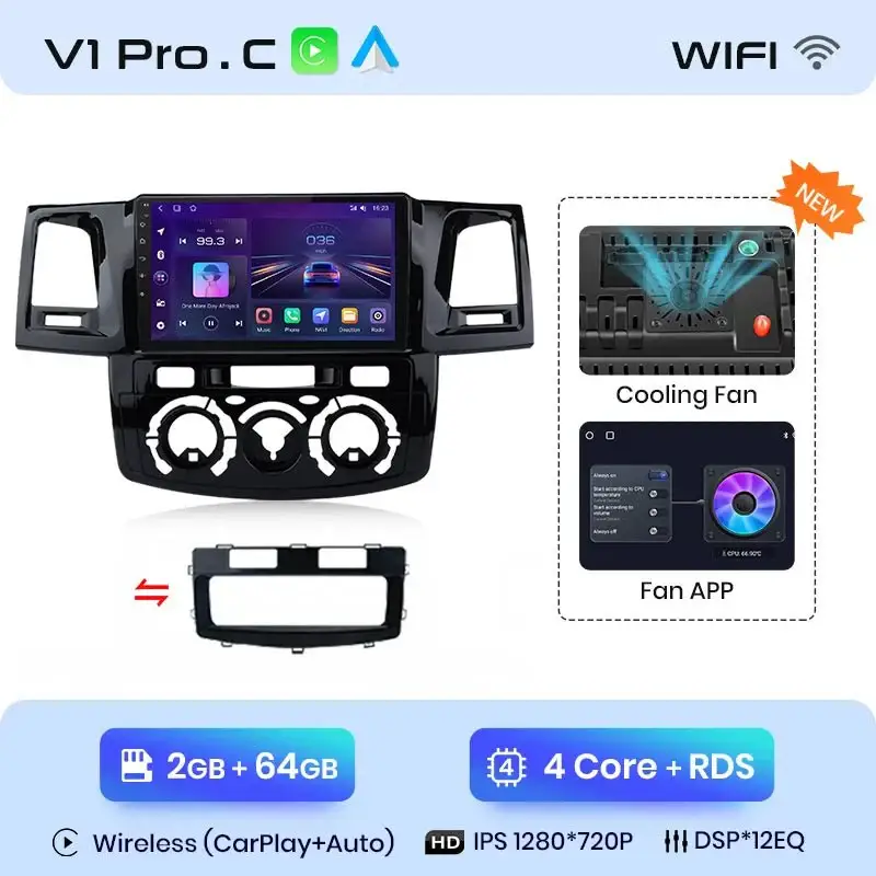 Radio Android do Toyota Fortuner Hilux Revo Hilux Vigo (2007-2015) CarPlay Android Auto 4G WiFi GPS DSP