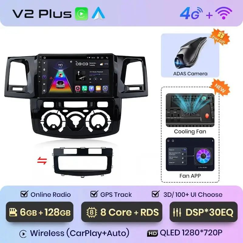 Radio Android do Toyota Fortuner Hilux Revo Hilux Vigo (2007-2015) CarPlay Android Auto 4G WiFi GPS DSP