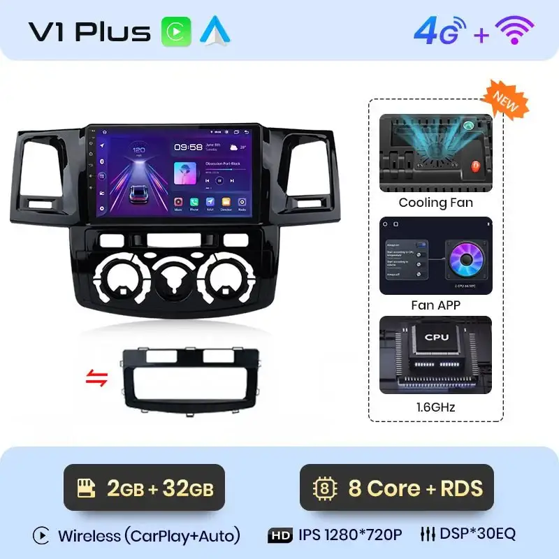 Radio Android do Toyota Fortuner Hilux Revo Hilux Vigo (2007-2015) CarPlay Android Auto 4G WiFi GPS DSP