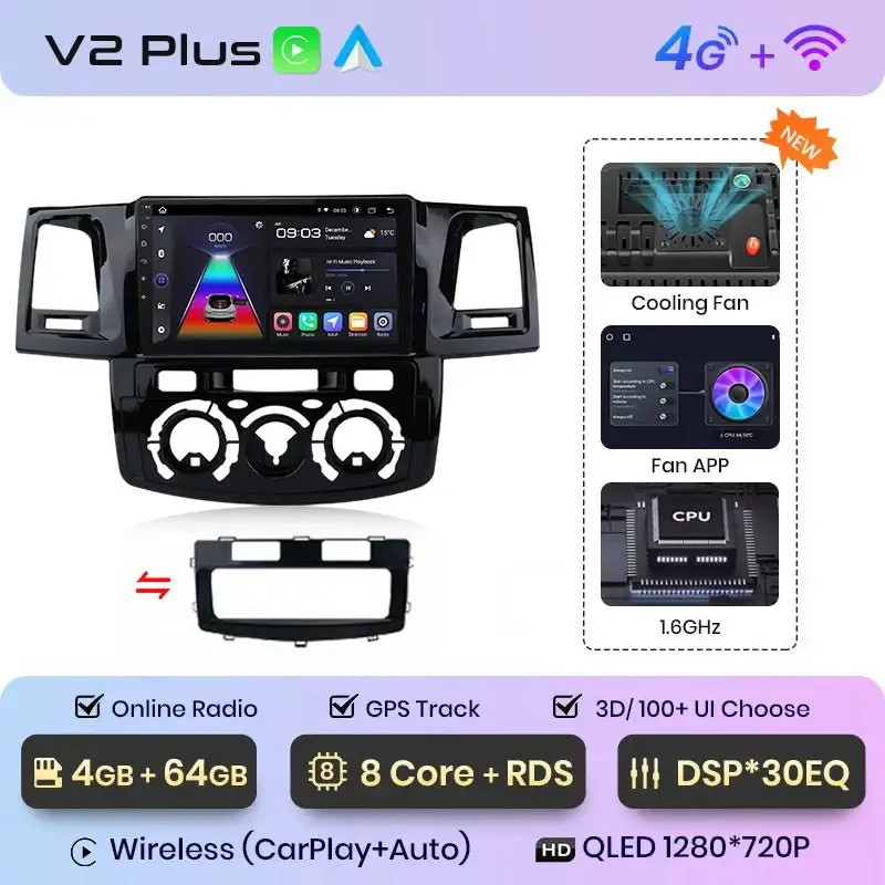 Radio Android do Toyota Fortuner Hilux Revo Hilux Vigo (2007-2015) CarPlay Android Auto 4G WiFi GPS DSP