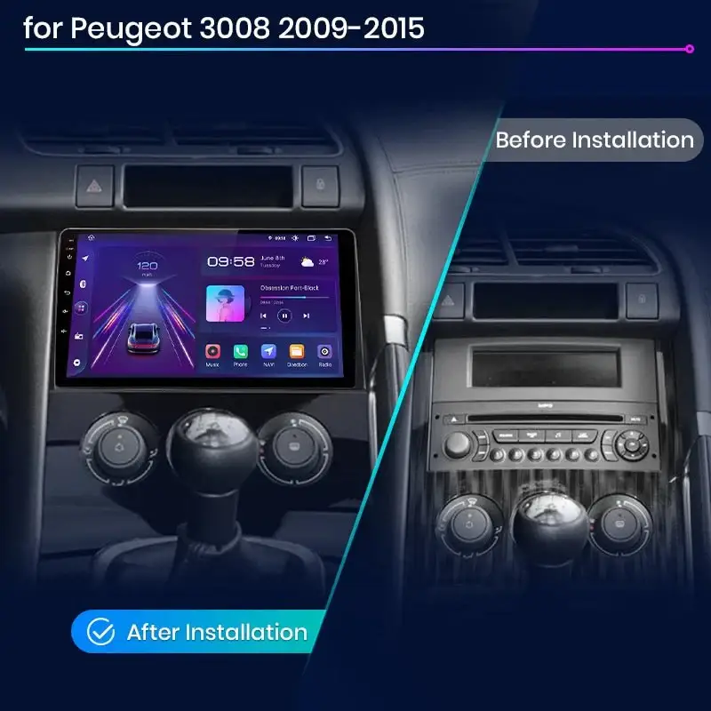 Radio Android do Peugeot 3008 (2009-2015) CarPlay Android Auto 4G WiFi GPS DSP