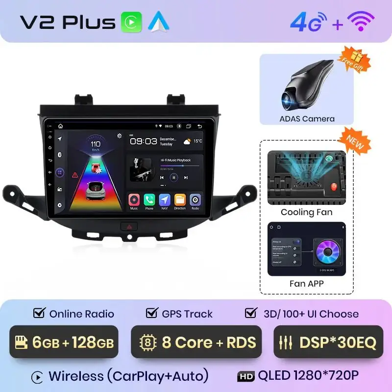 Radio Android do Opel Astra K (2015-2019) CarPlay Android Auto 4G WiFi GPS DSP