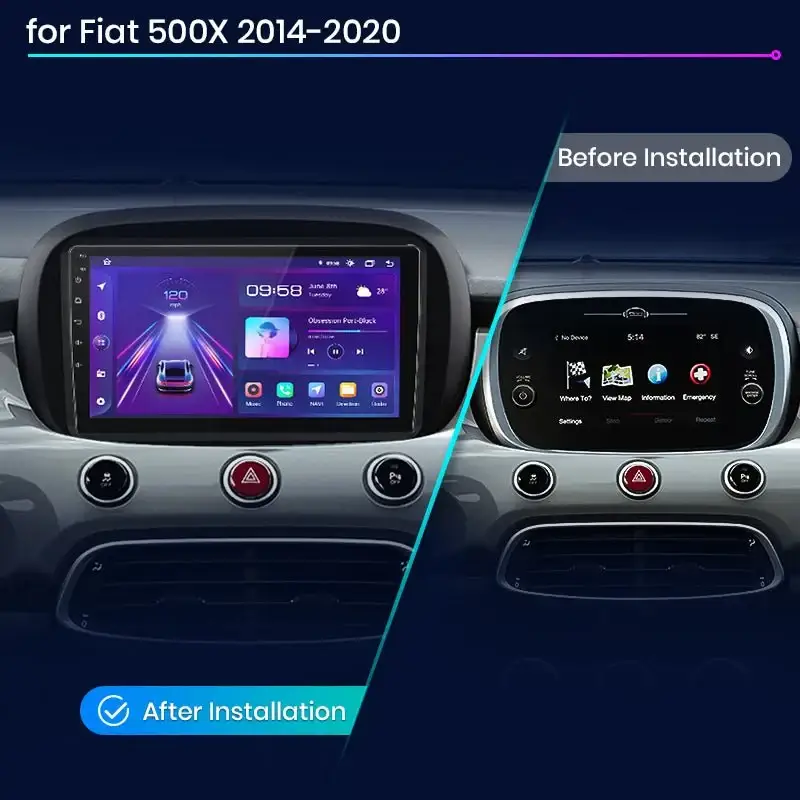Radio Android do Fiat 500X (2014-2020) CarPlay Android Auto 4G WiFi GPS DSP