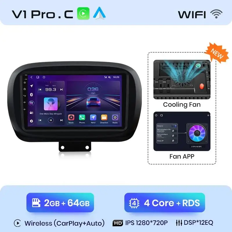 Radio Android do Fiat 500X (2014-2020) CarPlay Android Auto 4G WiFi GPS DSP