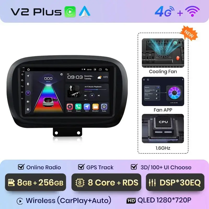 Radio Android do Fiat 500X (2014-2020) CarPlay Android Auto 4G WiFi GPS DSP