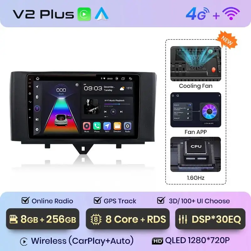 Radio Android do Smart Fortwo (2011-2015) CarPlay Android Auto 4G WiFi GPS DSP