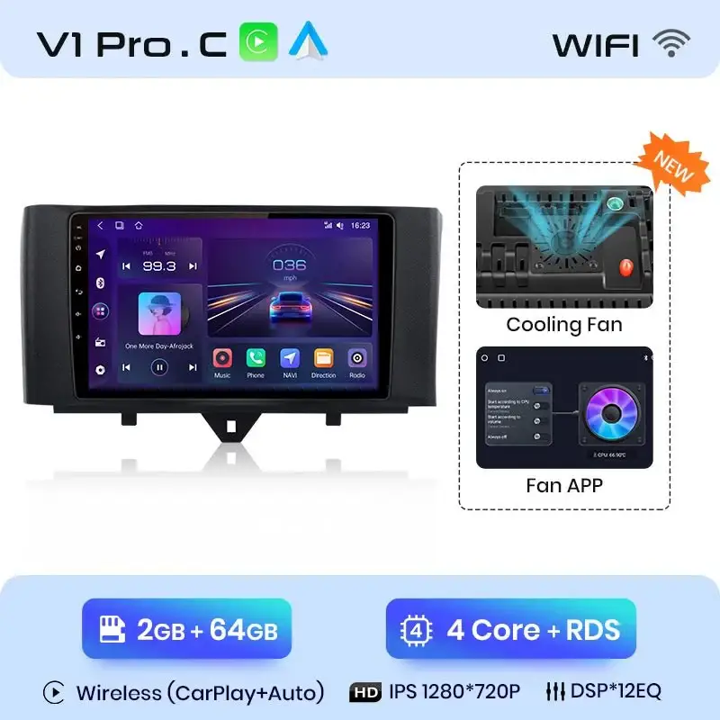 Radio Android do Smart Fortwo (2011-2015) CarPlay Android Auto 4G WiFi GPS DSP