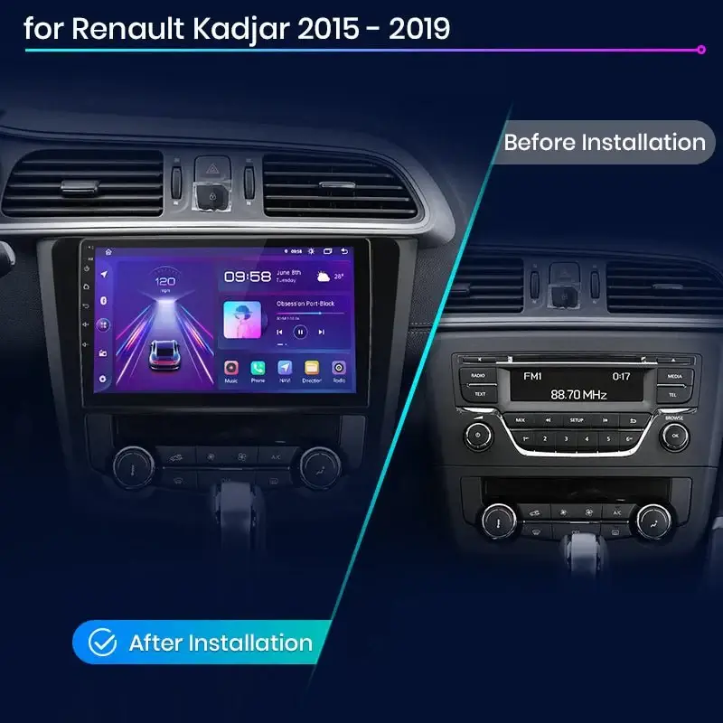 Radio Android do Renault Kadjar (2015-2019) CarPlay Android Auto 4G WiFi GPS DSP