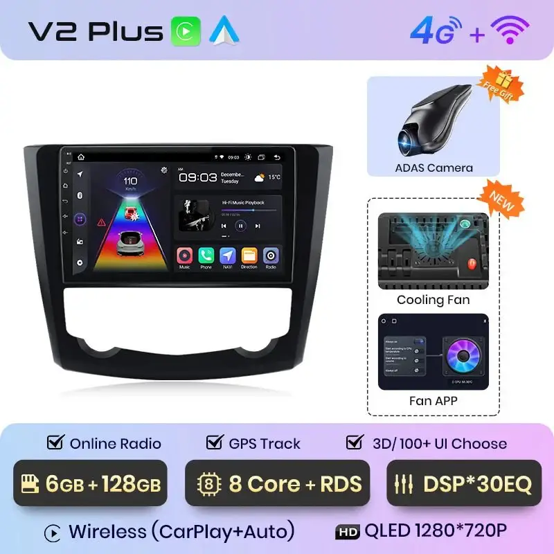 Radio Android do Renault Kadjar (2015-2019) CarPlay Android Auto 4G WiFi GPS DSP